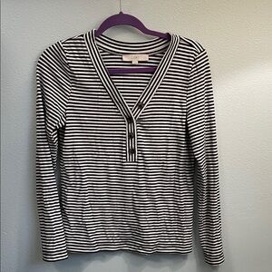 LOFT Monochrome Shimmer Striped V-Neck Top